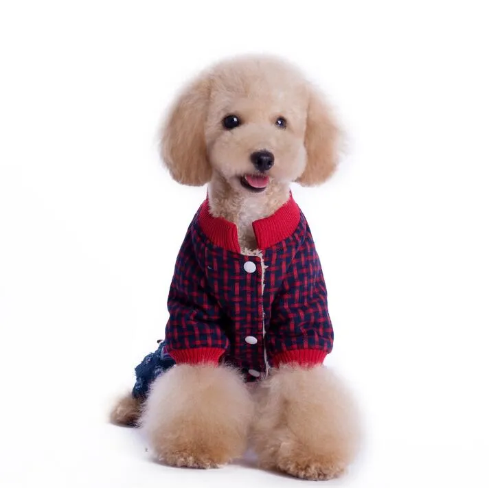 Pet Dog Warm Clothes Puppy Jumpsuit Hoodies Vest Plaid