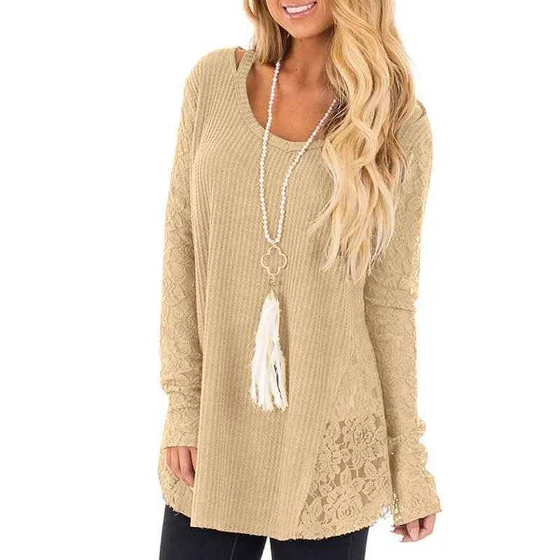 PULLOVER SWEATER WITH LACE SIDE INSERTS