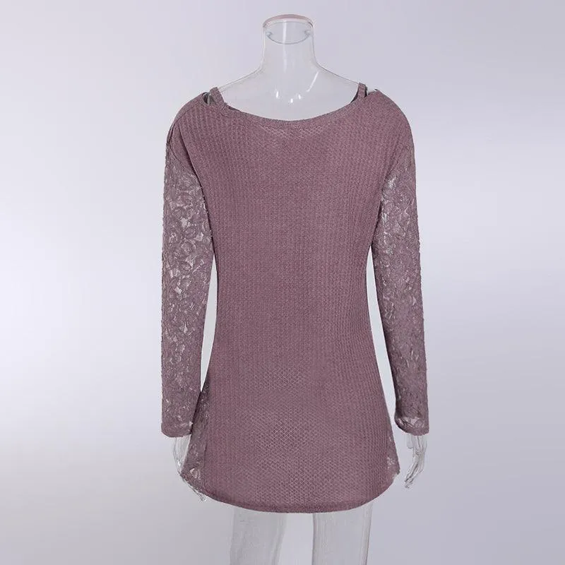 PULLOVER SWEATER WITH LACE SIDE INSERTS