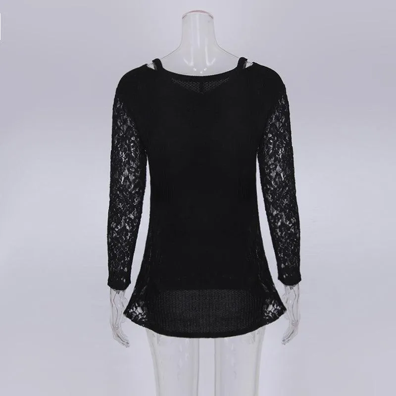 PULLOVER SWEATER WITH LACE SIDE INSERTS