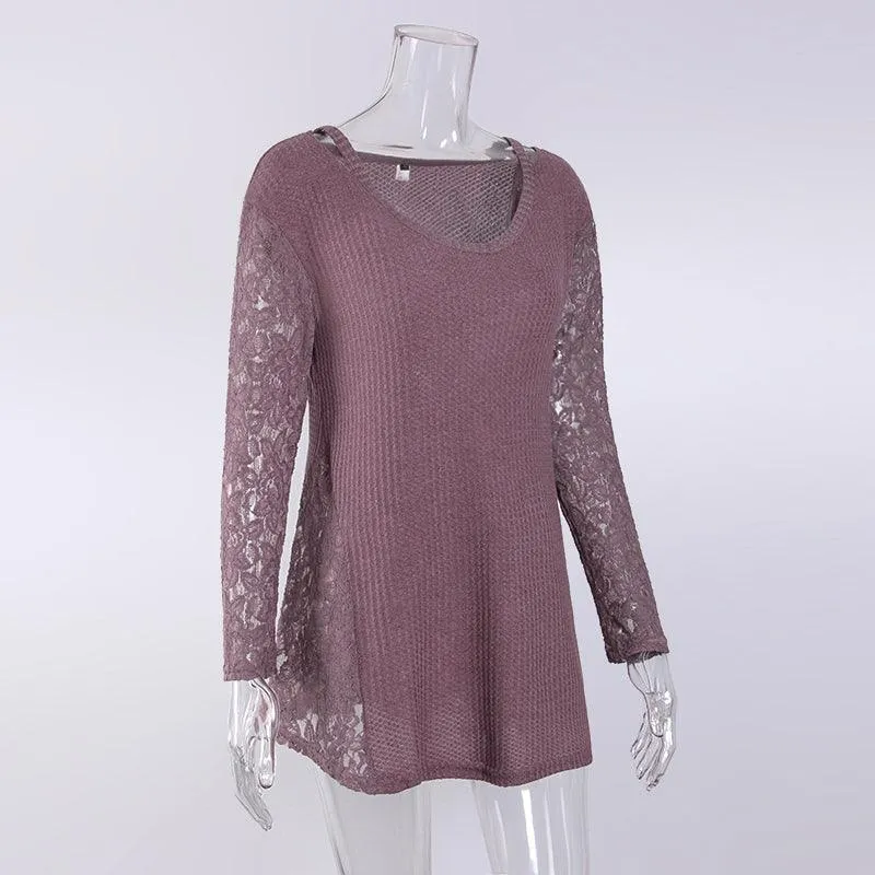 PULLOVER SWEATER WITH LACE SIDE INSERTS