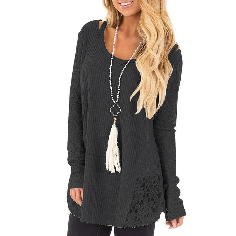 PULLOVER SWEATER WITH LACE SIDE INSERTS