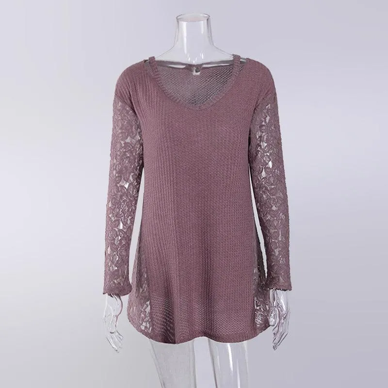 PULLOVER SWEATER WITH LACE SIDE INSERTS