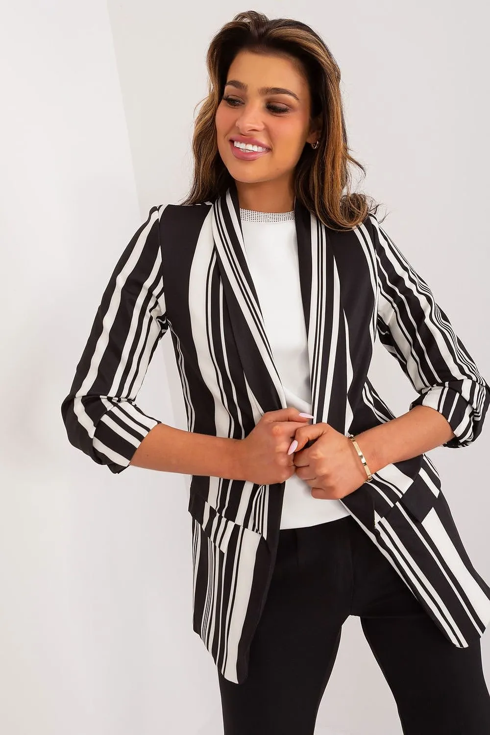 Relaxed Stripe 3/4 Sleeve Jacket