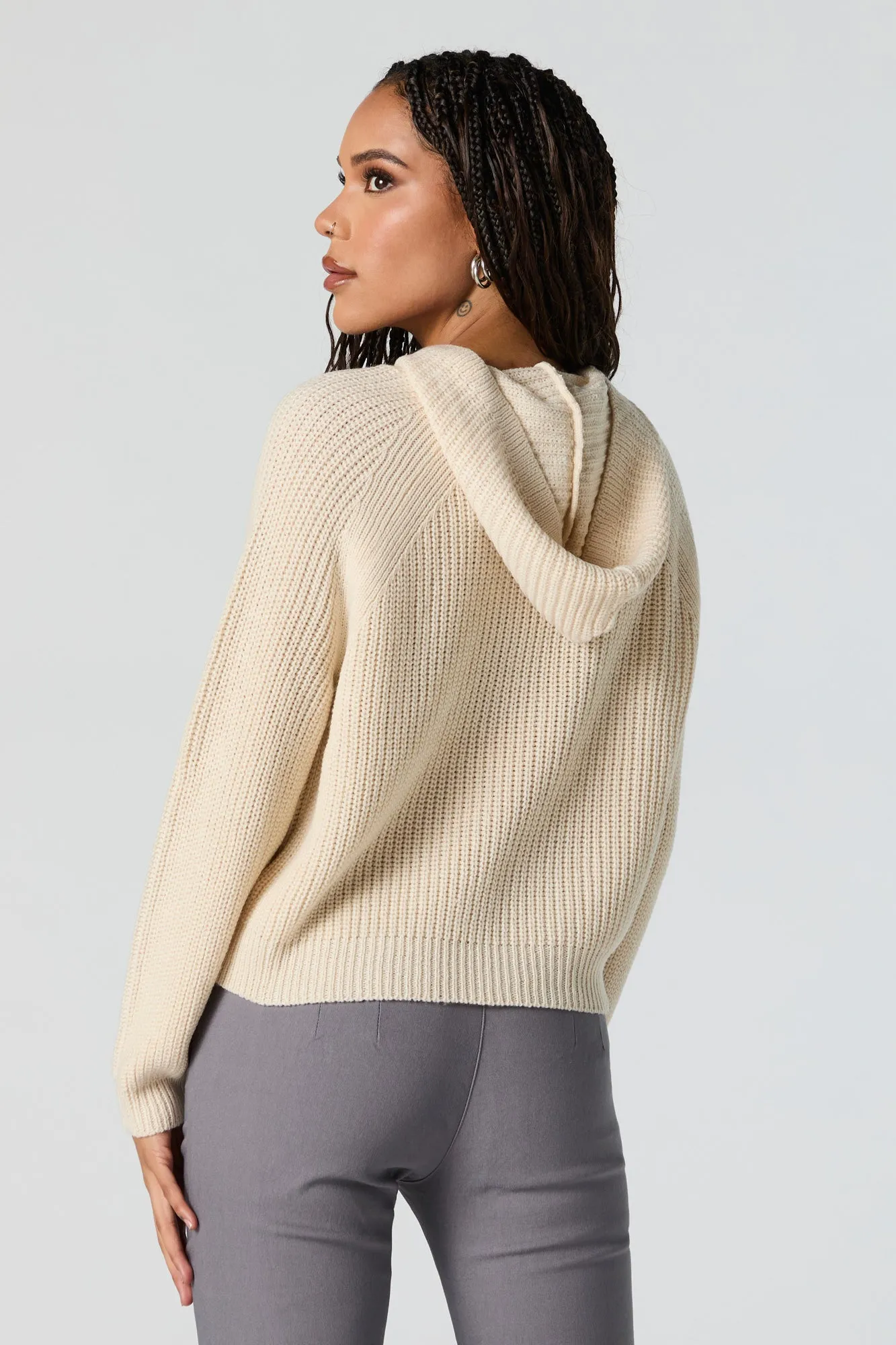 Ribbed Knit Hooded Sweater