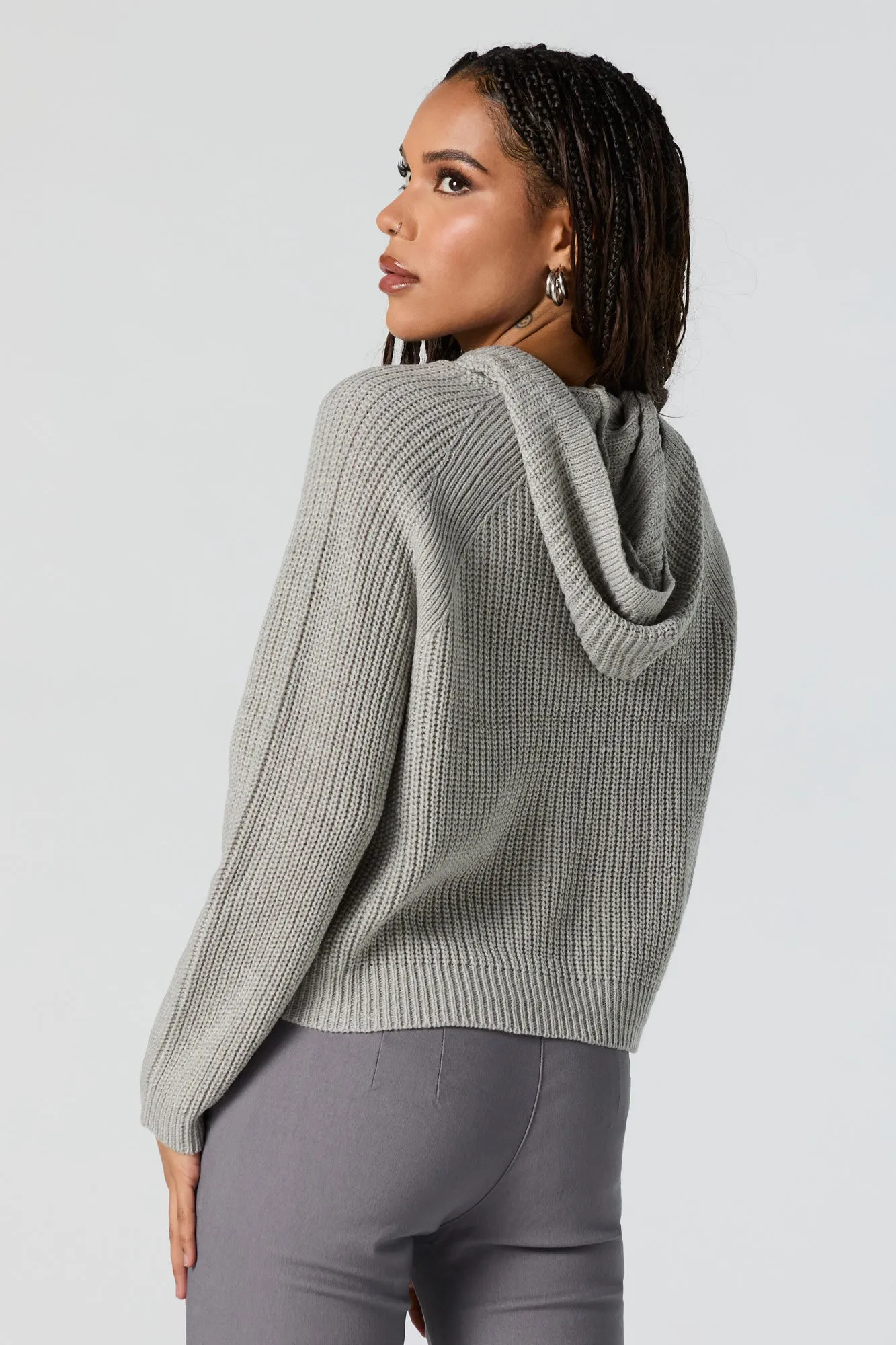 Ribbed Knit Hooded Sweater