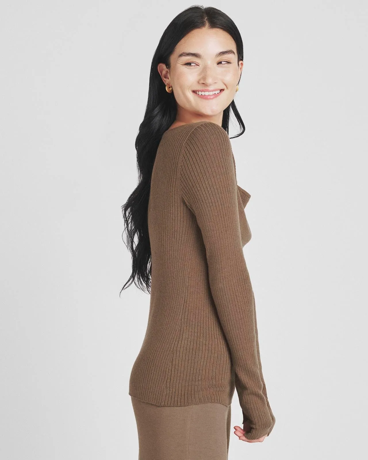 Ribbed Loopknit LYR Twist-Front Top