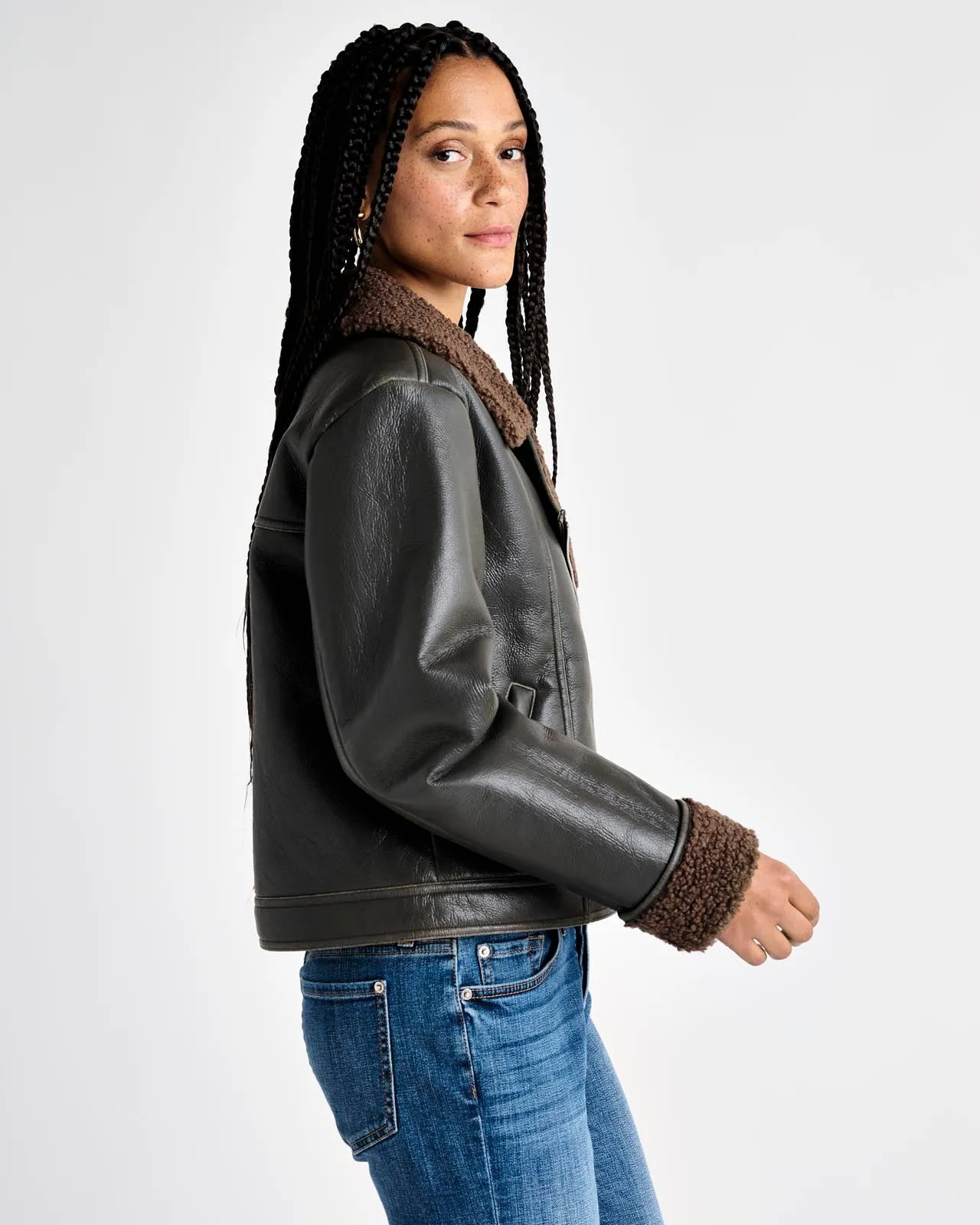 Romy Vegan Leather Jacket in Brown