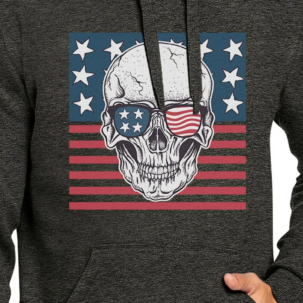 Skull American Flag Unisex Dark Grey Hoodie Round Neck Pullover Top