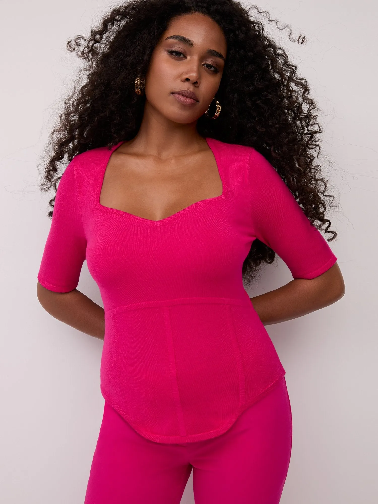 Sweetheart-Neck Corset Sweater