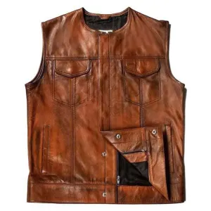 Vintage Brown Lambskin Leather Biker Vest for Men