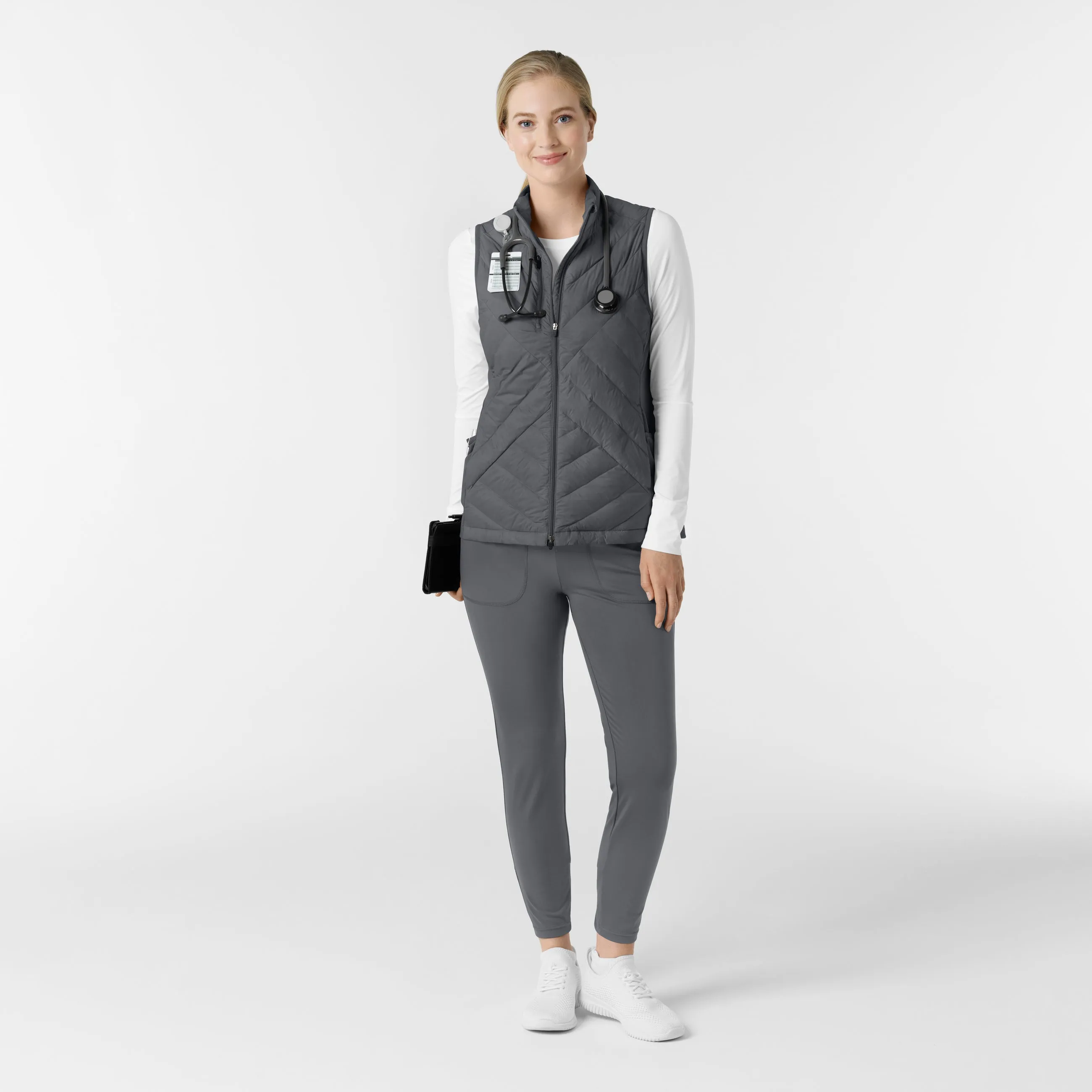 Women's Quilted Scrub Vest - Pewter